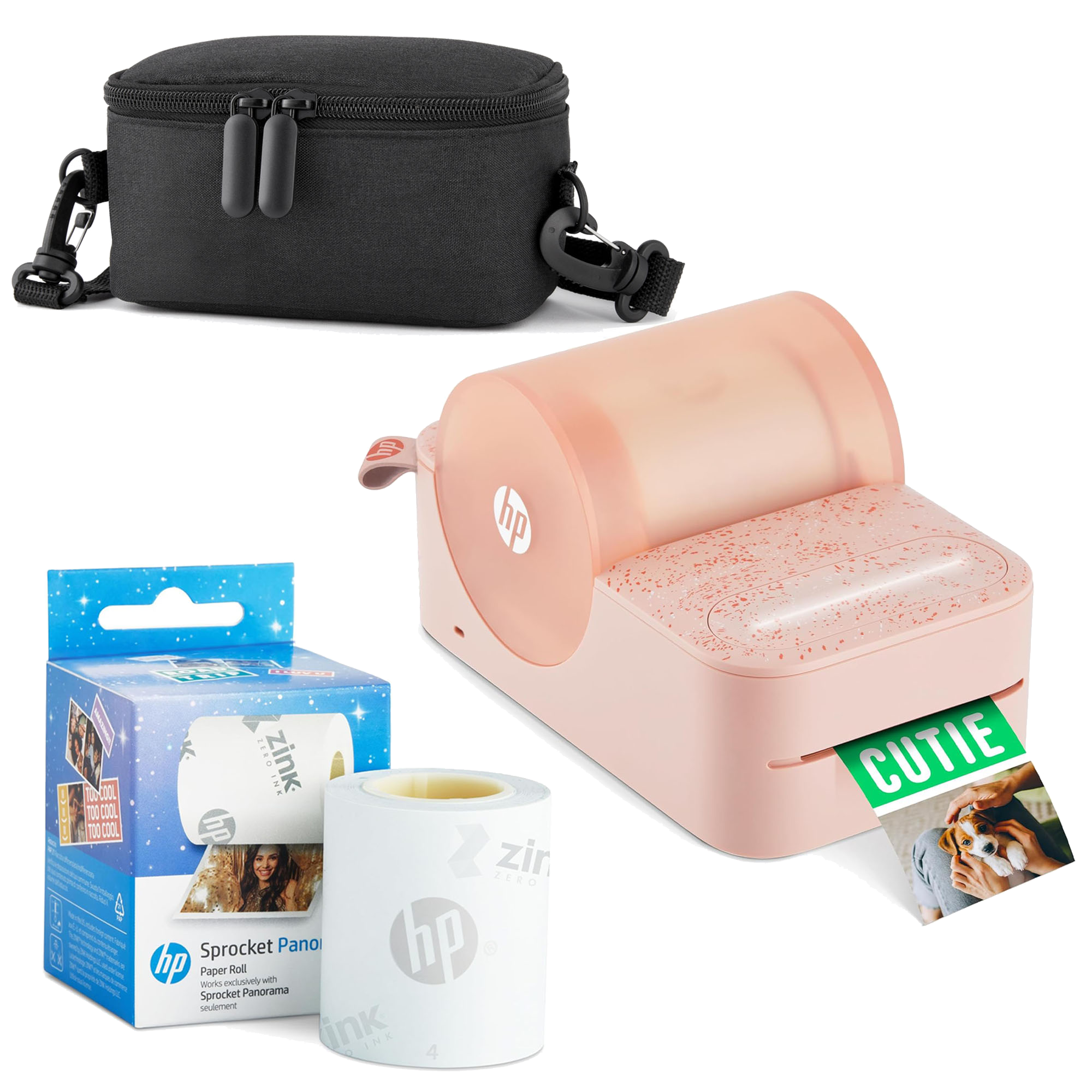HP Sprocket Panorama Instant Portable Color Label & Photo Printer (Pink) Starter Bundle Sprocket Printers
