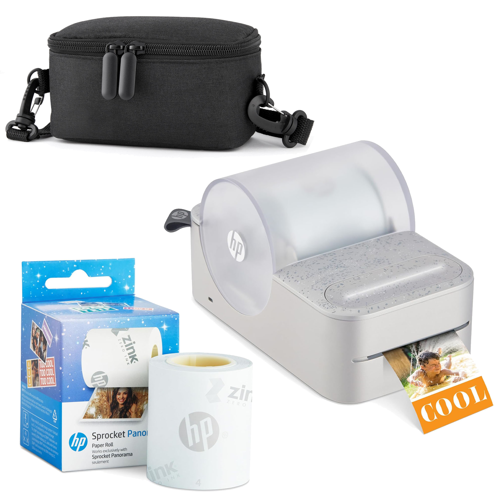HP Sprocket Panorama Instant Portable Color Label & Photo Printer (Grey) Starter Bundle Sprocket Printers